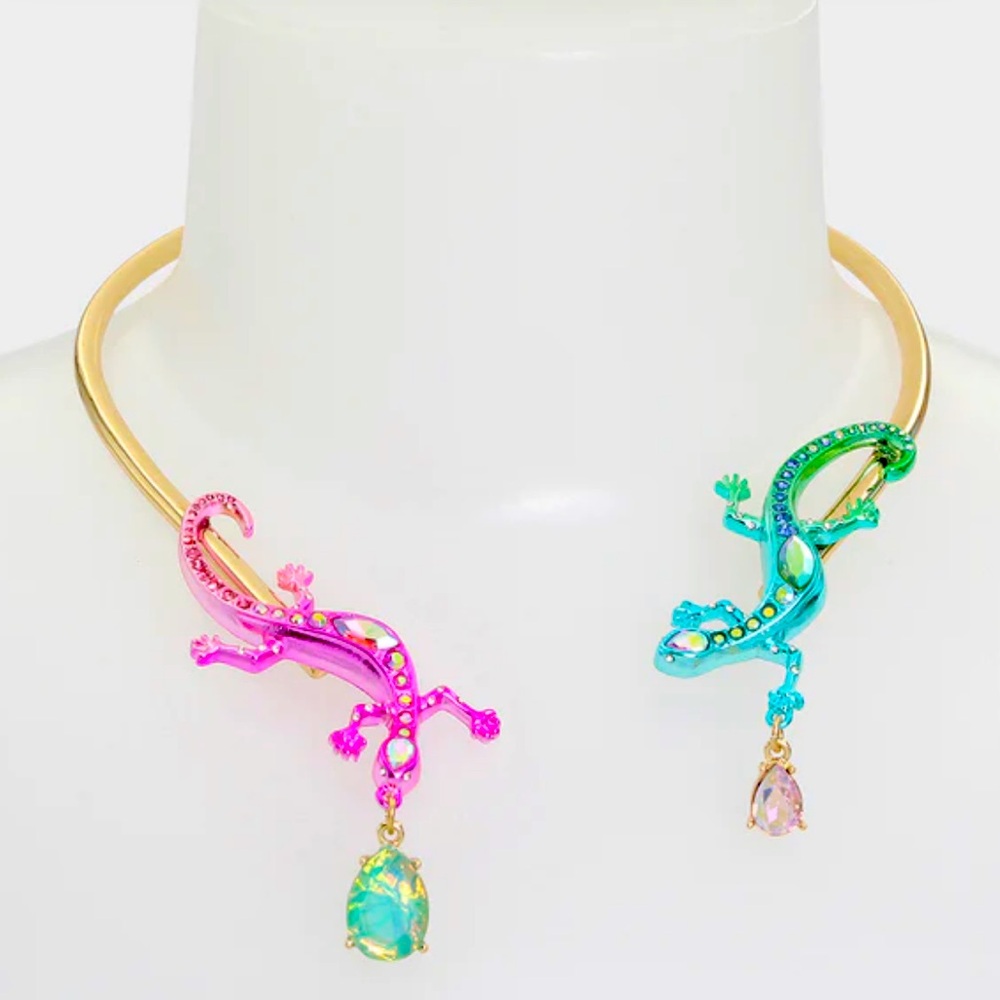 New Betsey Johnson BETSEYS PARADISE LIZARD COLLAR MULTI - Picture 3 of 9